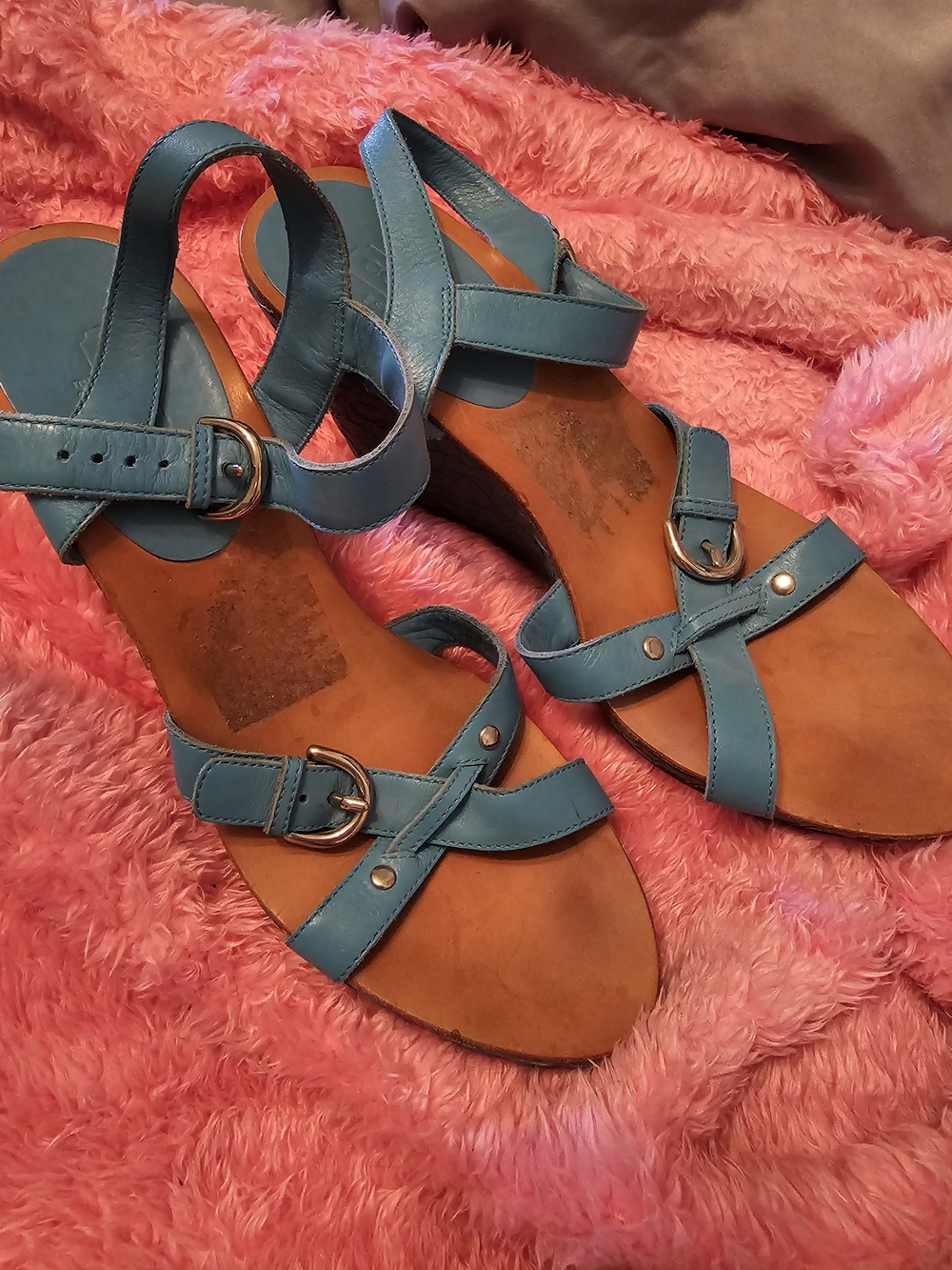 Coach Teal Ankle-Strap Wedge Sandals Sz9.5/10